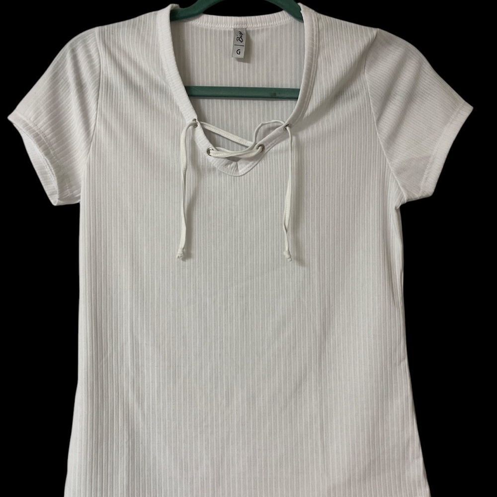 White Lace-Up Ribbed Top